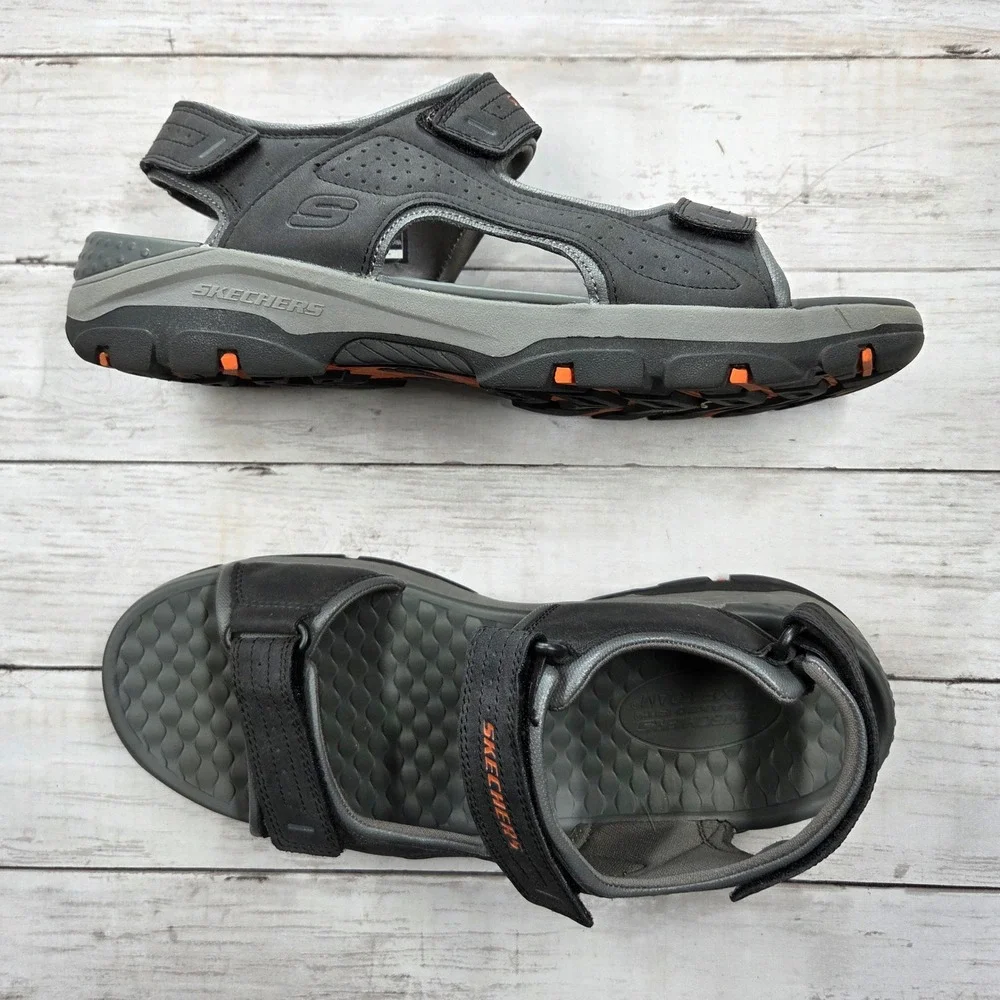 Skechers Tresmen Garo Luxe Foam Sandal Mens 12 Black Charcoal Triple Strap‎